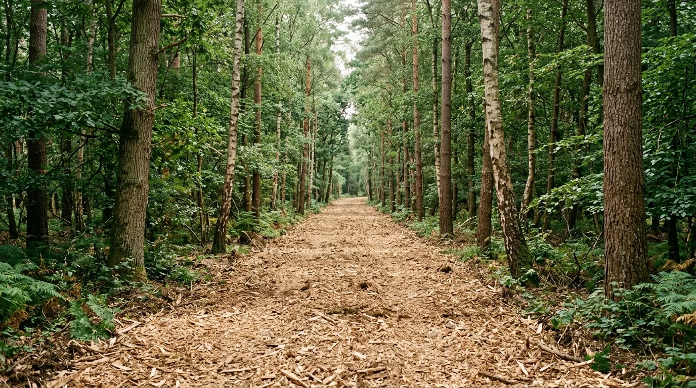 The finished result of professional forestry mulching: the completed work looking clean, correct — Fayetteville, NC