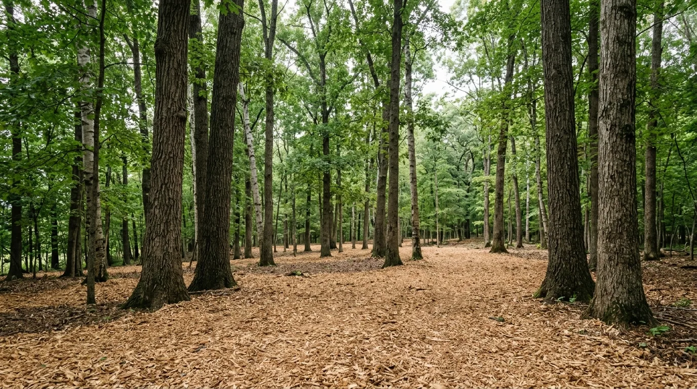 The finished result of professional forestry mulching: the completed work looking clean, correct — Fayetteville, NC