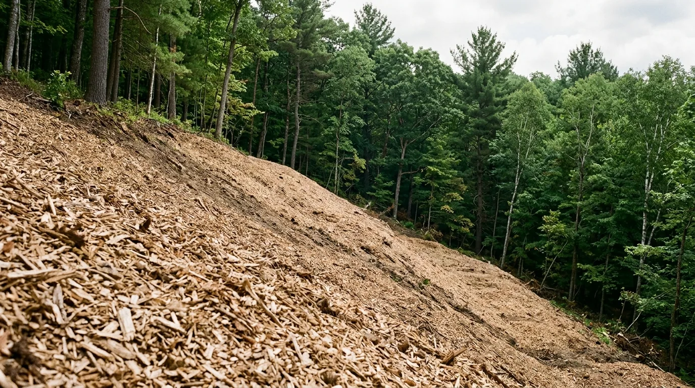 The finished result of professional forestry mulching: the completed work looking clean, correct — Fayetteville, NC