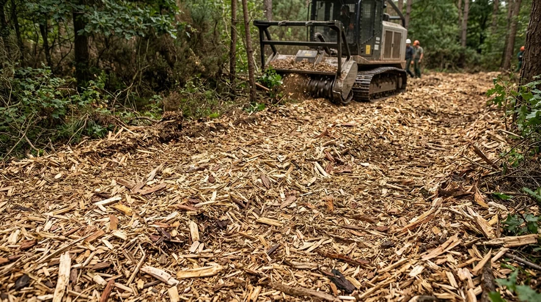 Chips remain on the ground as erosion cover and break down over one to three seasons — Fayetteville, NC