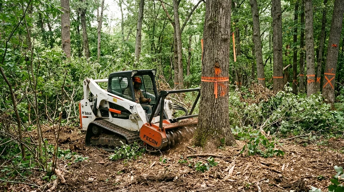 Marked keeper trees stay standing while everything beneath them is removed — Fayetteville, NC